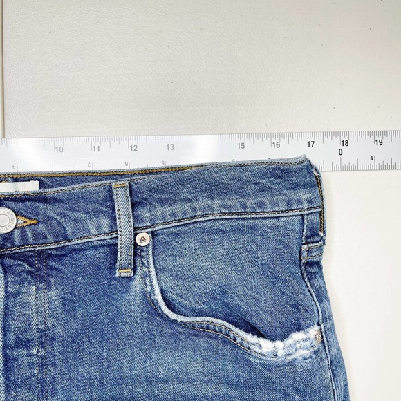 Agolde Riley Straight Crop Jeans Sz 32 Blue High Rise Button Fly Distressed - Picture 7 of 12